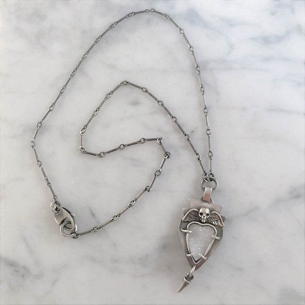 White druzy agate heart pendant