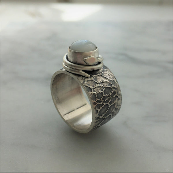 Serpent Ring with White Moonstone