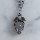 Grey druzy agate heart and skull pendant